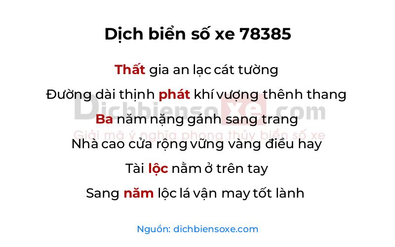 Dịch thơ biển số 78385