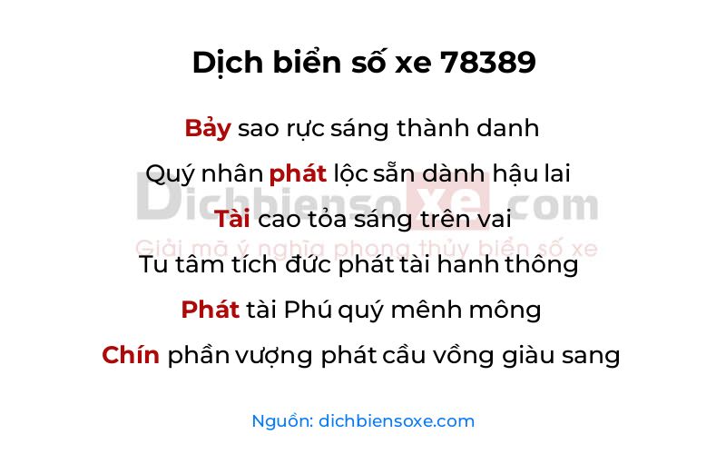 Dịch thơ biển số 78389