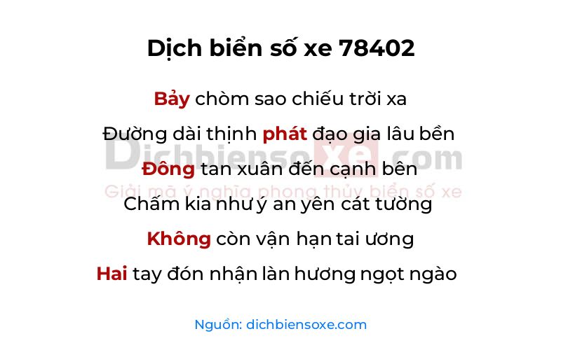 Dịch thơ biển số 78402