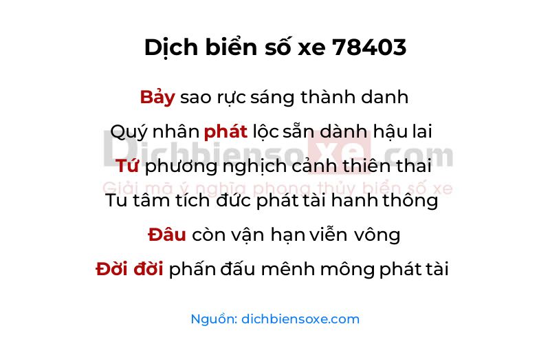 Dịch thơ biển số 78403