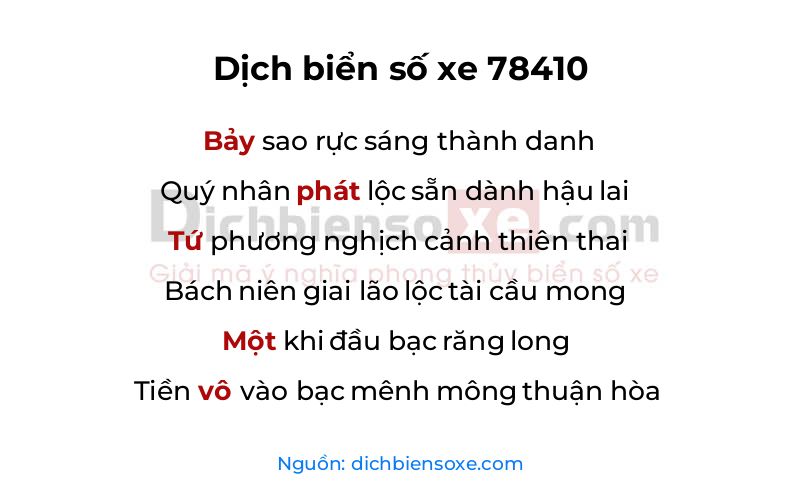 Dịch thơ biển số 78410