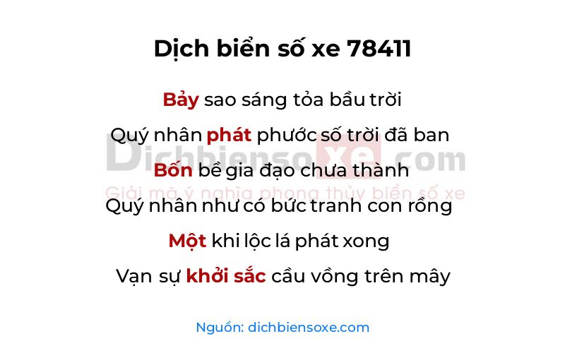 Dịch thơ biển số 78411