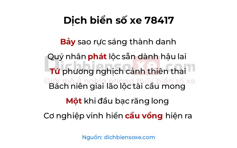 Dịch thơ biển số 78417