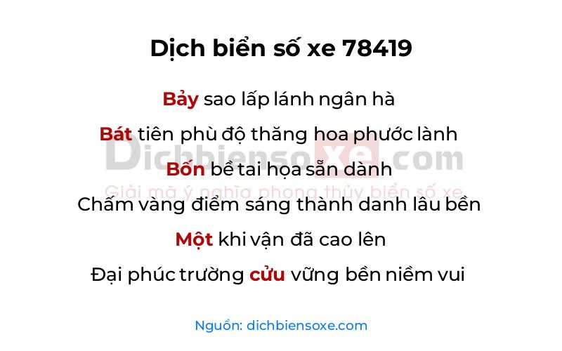 Dịch thơ biển số 78419