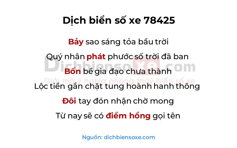 Dịch thơ biển số 78425