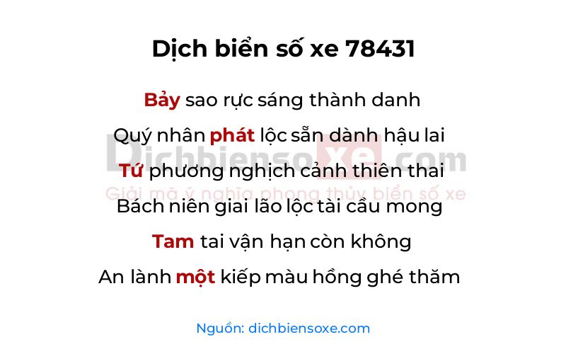 Dịch thơ biển số 78431