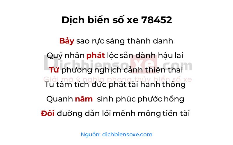Dịch thơ biển số 78452