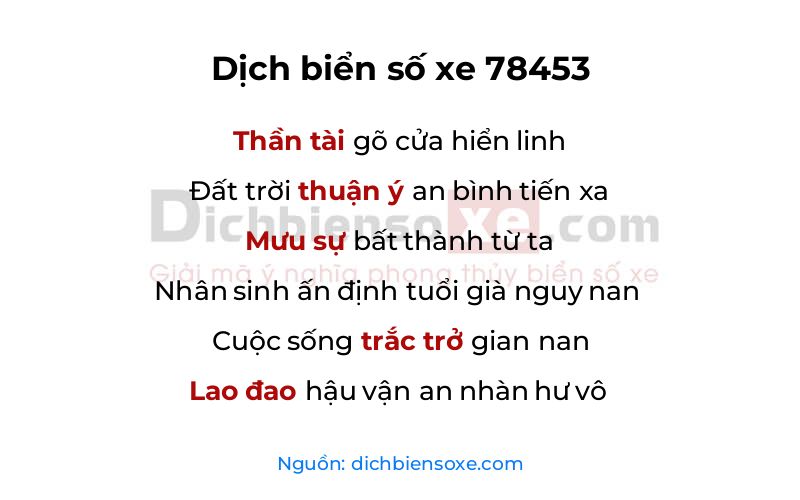 Dịch thơ biển số 78453