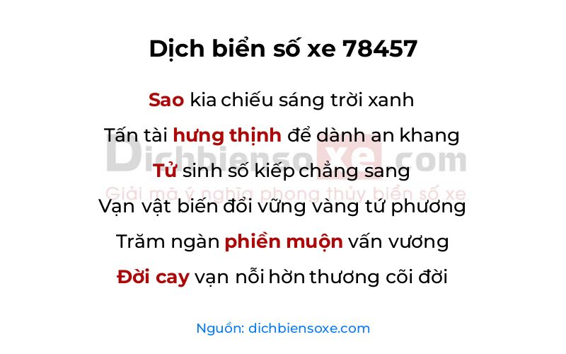 Dịch thơ biển số 78457