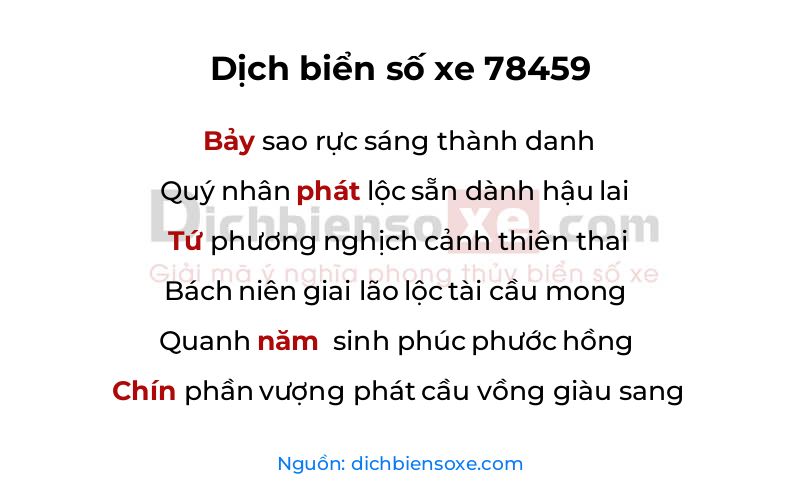 Dịch thơ biển số 78459