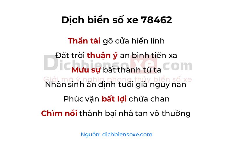Dịch thơ biển số 78462
