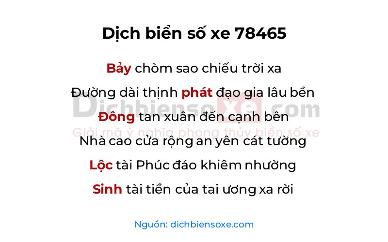 Dịch thơ biển số 78465