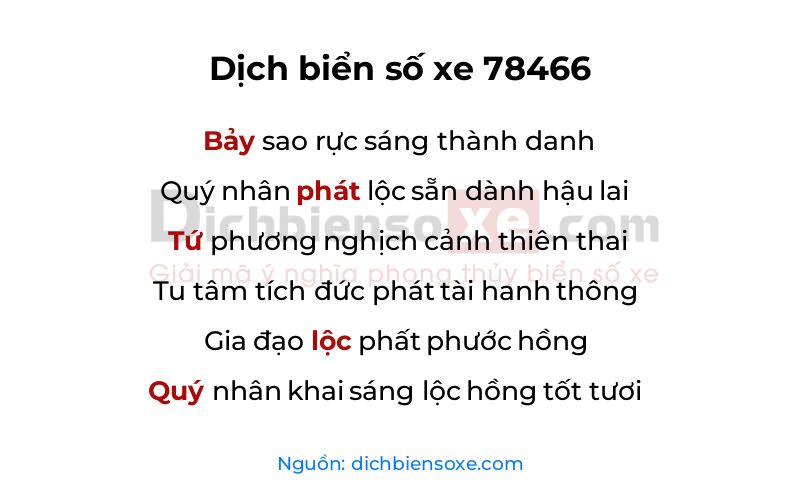 Dịch thơ biển số 78466