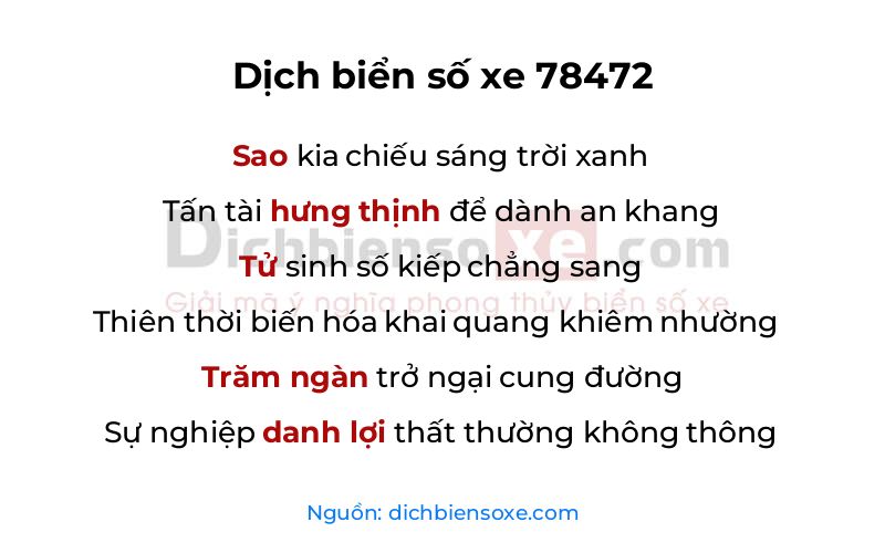 Dịch thơ biển số 78472