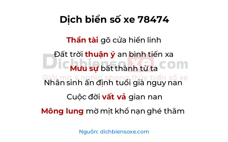 Dịch thơ biển số 78474