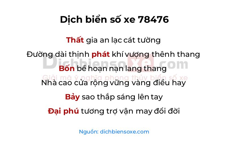 Dịch thơ biển số 78476
