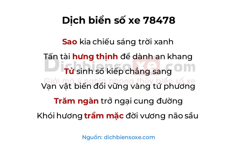 Dịch thơ biển số 78478