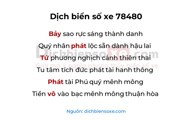Dịch thơ biển số 78480