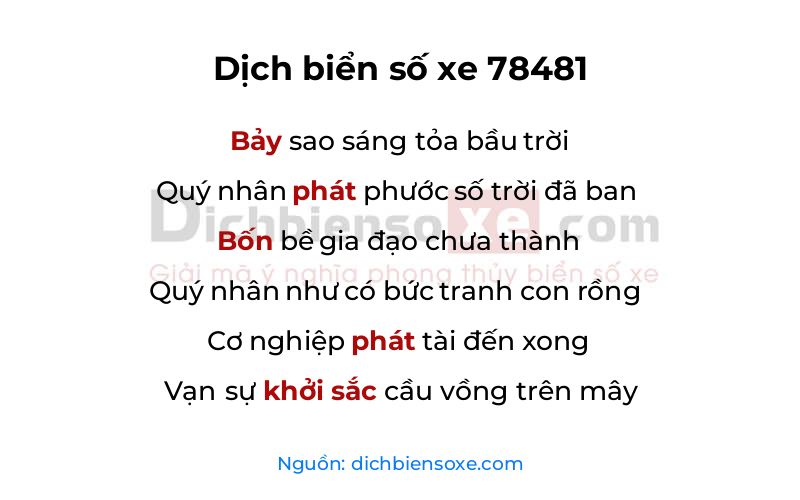 Dịch thơ biển số 78481