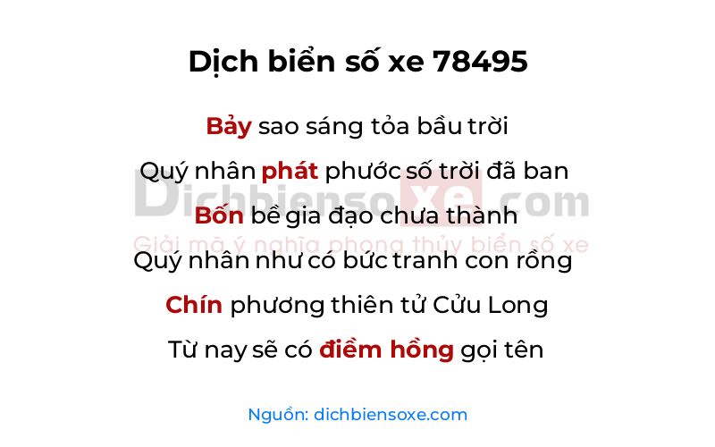 Dịch thơ biển số 78495