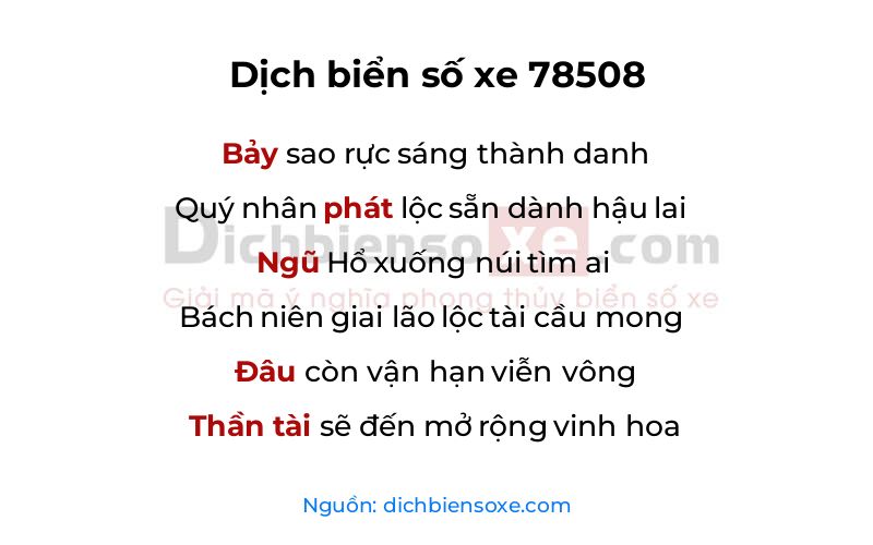 Dịch thơ biển số 78508