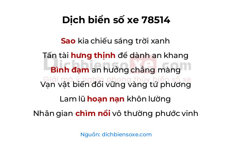 Dịch thơ biển số 78514