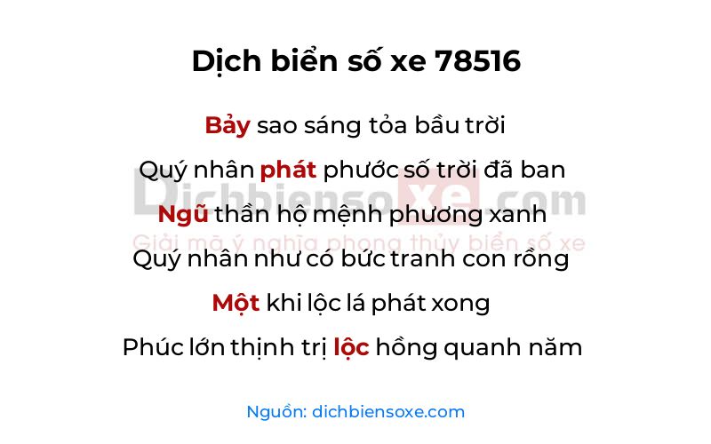 Dịch thơ biển số 78516