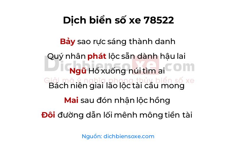 Dịch thơ biển số 78522