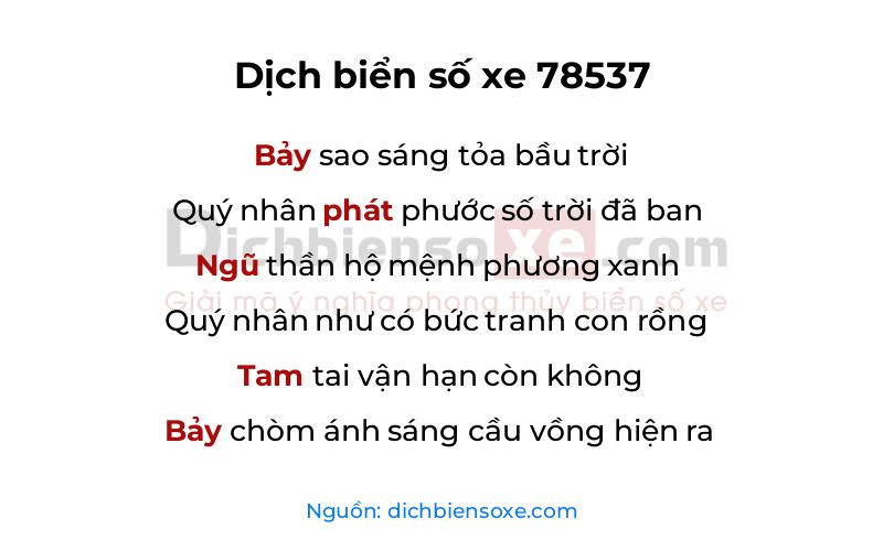 Dịch thơ biển số 78537