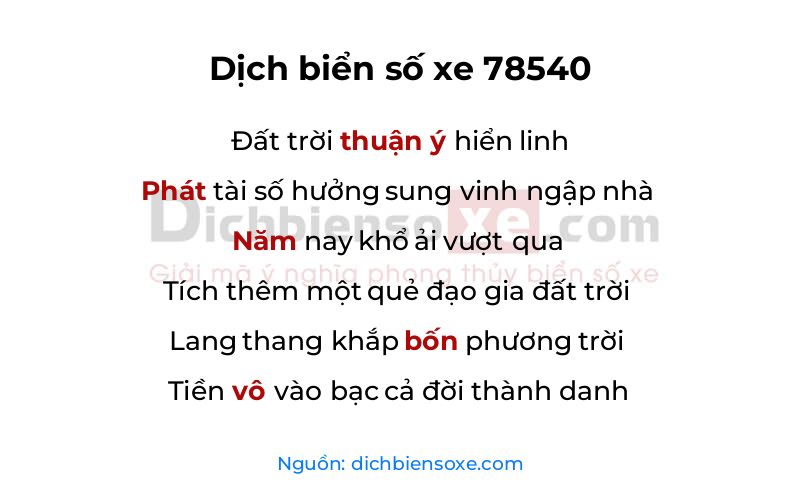 Dịch thơ biển số 78540