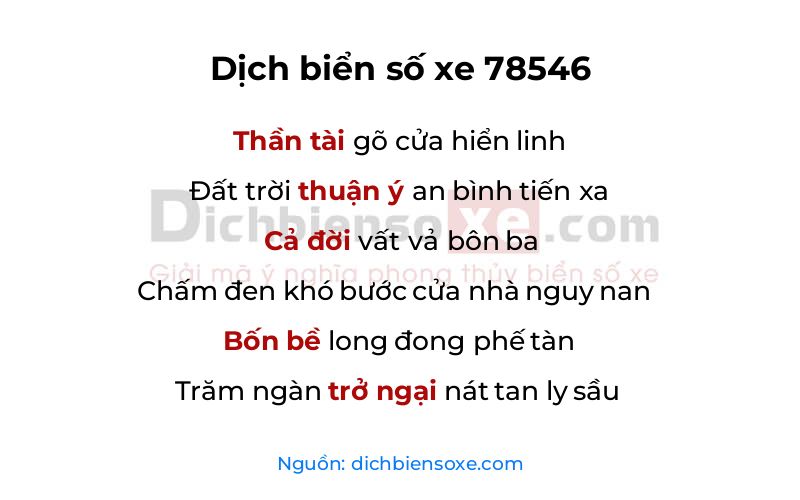 Dịch thơ biển số 78546