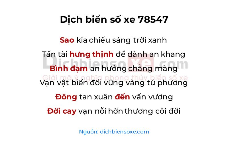 Dịch thơ biển số 78547
