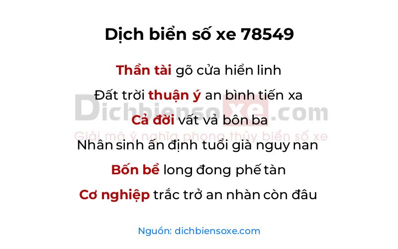 Dịch thơ biển số 78549