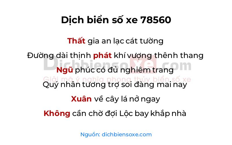 Dịch thơ biển số 78560