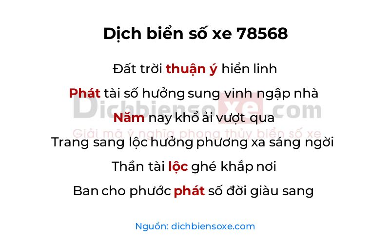Dịch thơ biển số 78568
