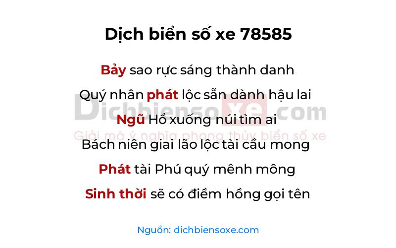 Dịch thơ biển số 78585