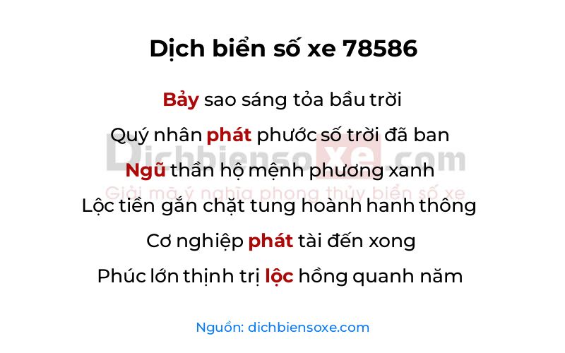 Dịch thơ biển số 78586