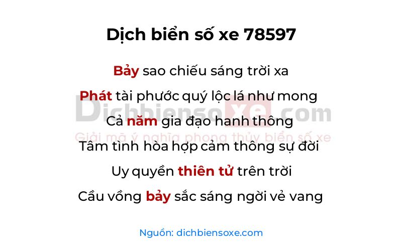 Dịch thơ biển số 78597