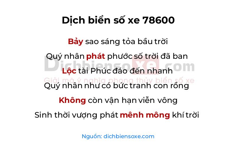 Dịch thơ biển số 78600