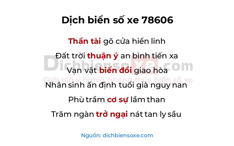 Dịch thơ biển số 78606
