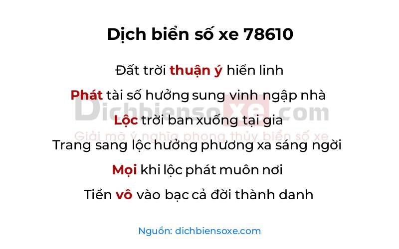 Dịch thơ biển số 78610
