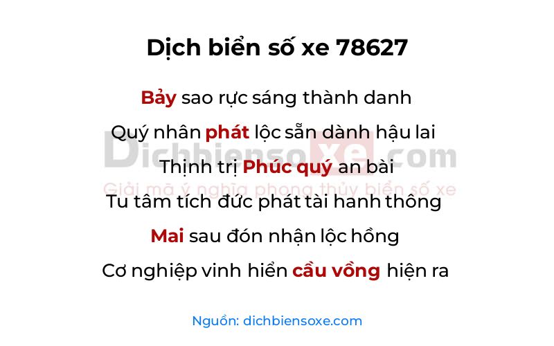 Dịch thơ biển số 78627