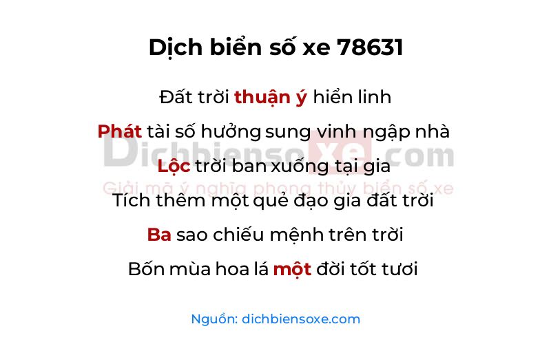 Dịch thơ biển số 78631
