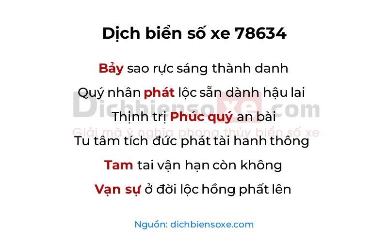 Dịch thơ biển số 78634