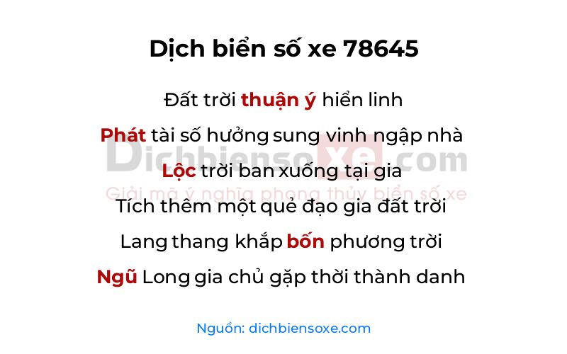 Dịch thơ biển số 78645
