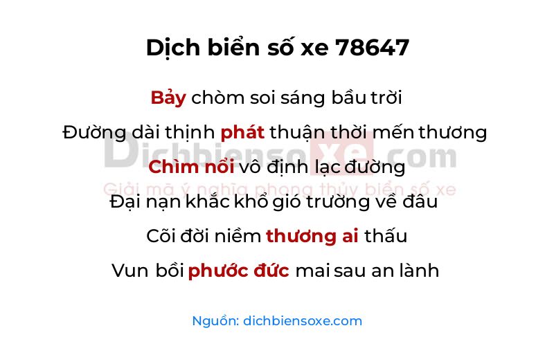 Dịch thơ biển số 78647