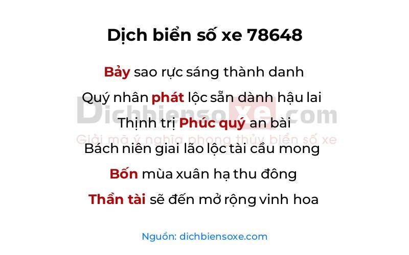 Dịch thơ biển số 78648
