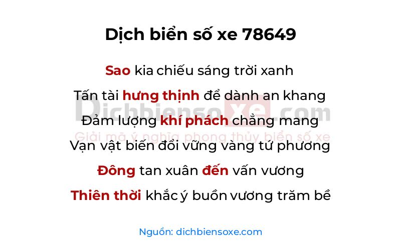 Dịch thơ biển số 78649