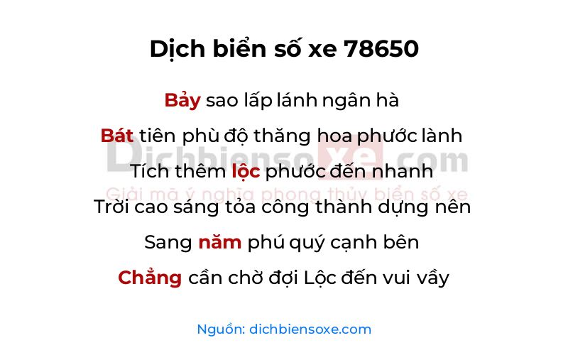 Dịch thơ biển số 78650