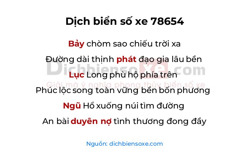 Dịch thơ biển số 78654